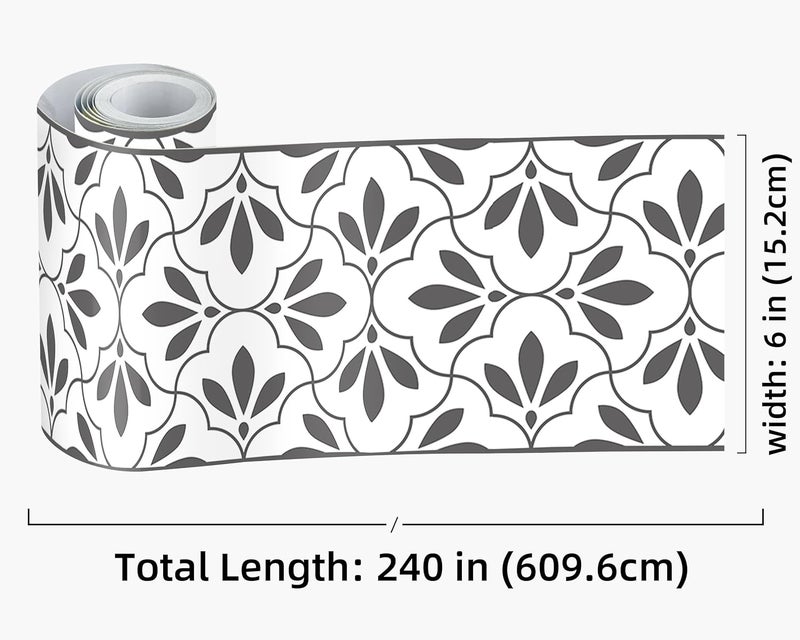 FLFK Wallpaper Border Black and White Patterns Peel and Stick Wall Border Self Adhesive Wallpapers for Living Room Bedroom Kitchen Bathroom 6"x240" - Image 2